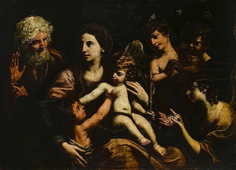 La Sacra Famiglia con San Giovannino e tre angeli - attribuito